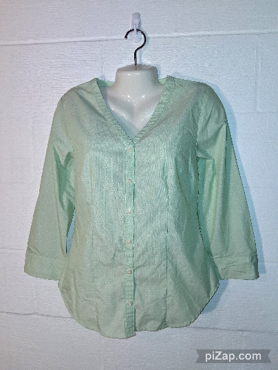 Riders by Lee Easy Care Womens Small Green White Button Up Shirt Lightweight Top