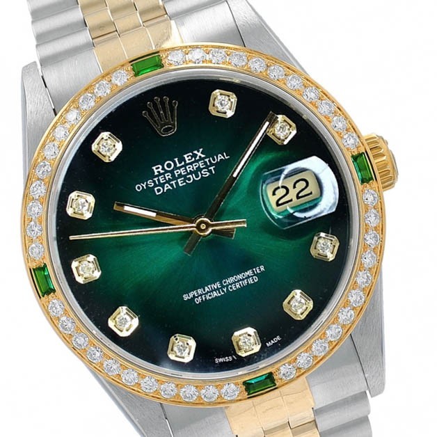 Rolex Datejust 16233 Two-Tone 18KY & SS Green Vignette Dia Emerald
