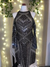 NWT Express Sequin Cold Shoulder Mini Dress S Black Silver Party Cocktail