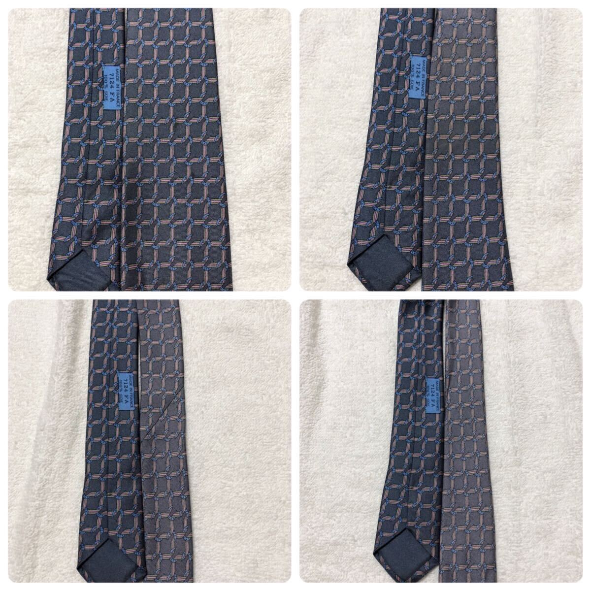 Good condition HERMES Tie Checkered String Horses… - image 9