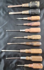 Lot of 10 Vintage Screwdriver Slotted Flathead Phillips WOOD HANDLE (All Ship)