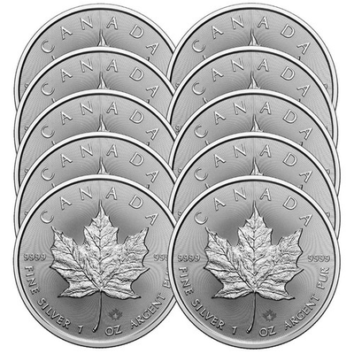 #ad Lot of 10 2025 $5 Silver Canadian Maple Leaf 1 oz BU $389.98