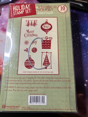 Inkadinkado Holiday Stamp Set Whimsical Holiday 10 Wood Mounted Rubber New - Picture 2 of 2