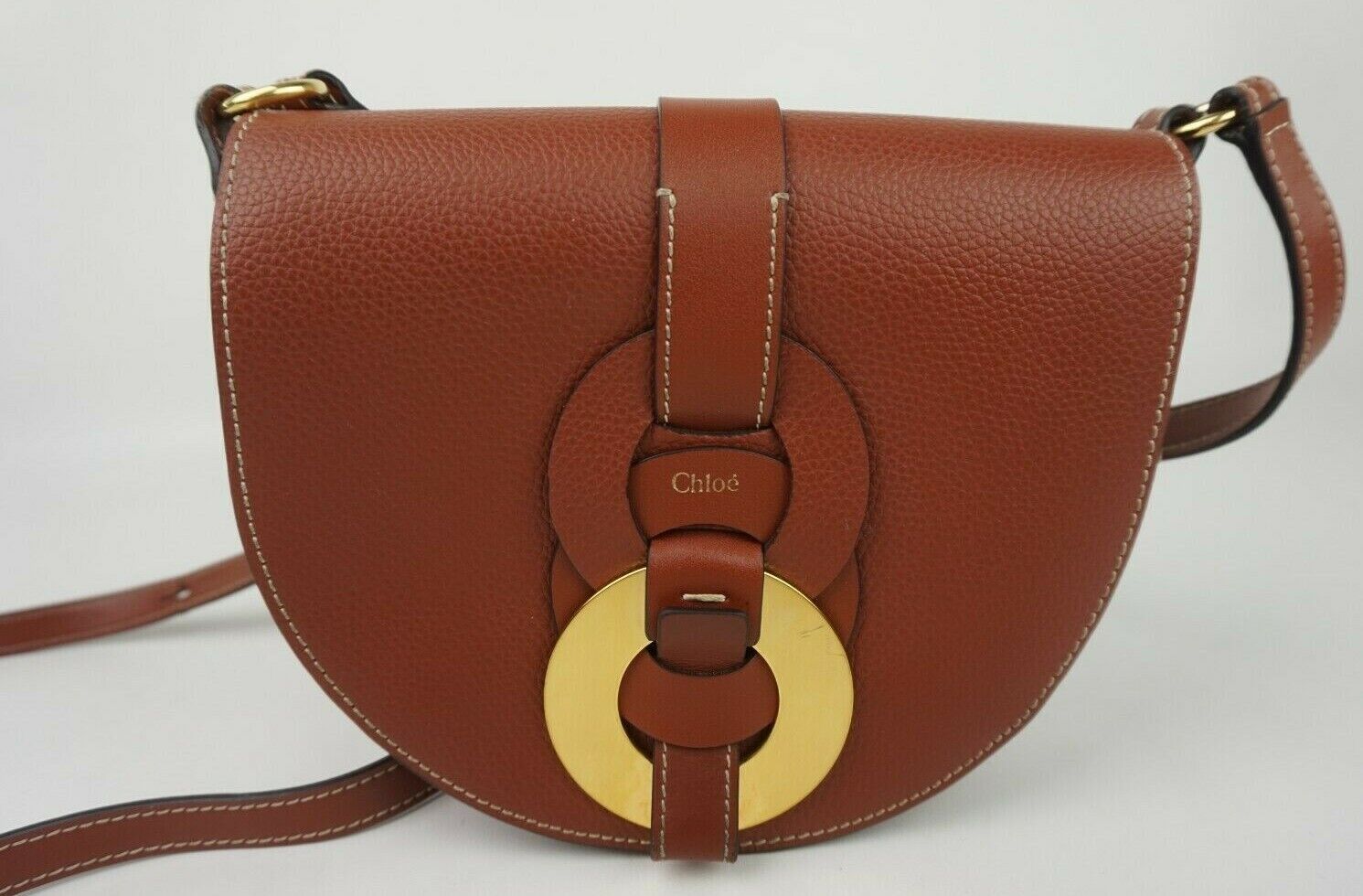 Chloé Chloe Darryl Leather Crossbody Saddle Bag Sepia Brown