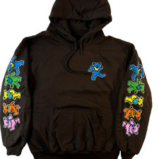 Grateful Dead Ripple Junction Hoodie Size Small Bears Sleeve Print Black Hooded