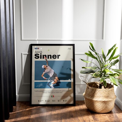 Poster Jannik Sinner Autografato A4 Con Cornice - Decorazione Sportiva Per Appassionati Tennis - Foto 9