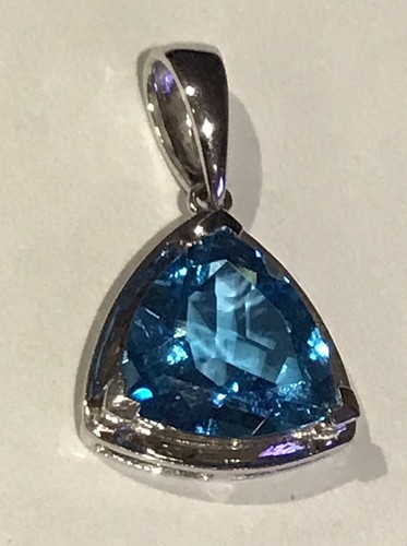 5.7 Carat Trillion Cut Blue Topaz EFFY BH 14K White Gold Designer Pendant - Picture 2 of 12