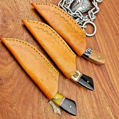 LOT OF 3 PCS CUSTOM Handmade DAMASCUS steel Skinner knives Hunting Knives 467 - Picture 8 of 9