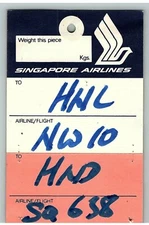 1970s Singapore Airlines Luggage Tag Airline Flight Logo Navy White Orange 