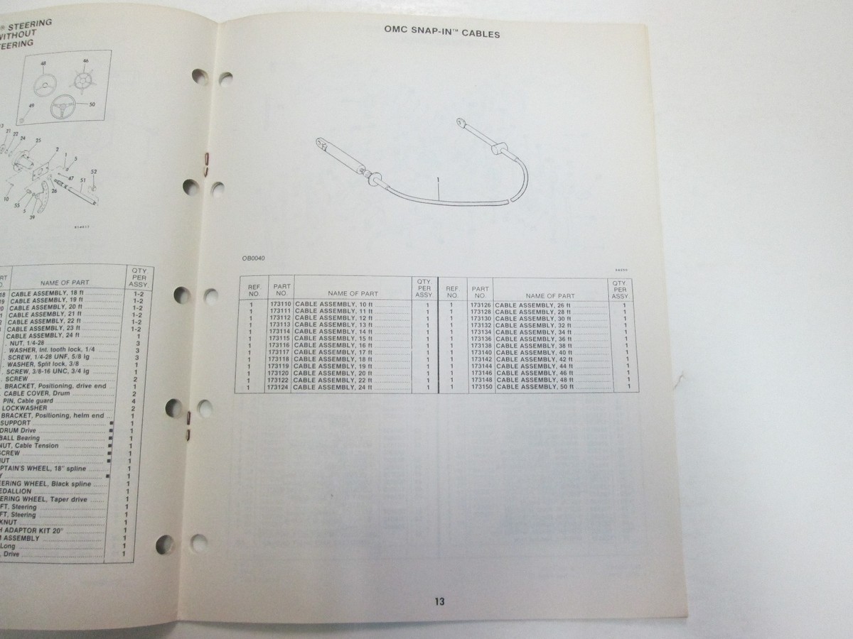 1982 OMC Stern Drive Inboard Sail Drive Optional Equipment Parts