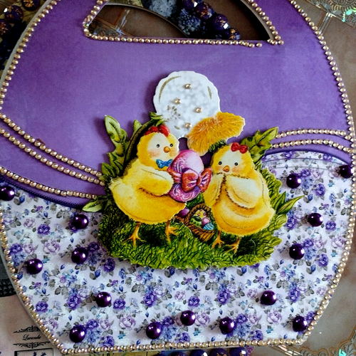 GESCHENKTASCHE OSTERN- verziert mit Steinchen und 3-D Motiv, zusammen gefaltet