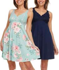 Flora Nikrooz Lace Chemise Women Medium Stretch Microfiber Navy Green 2-Pack