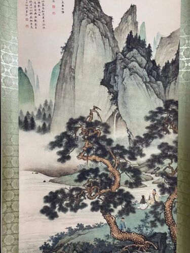 Pergamino de pintura antigua china paisaje con carta de Chen Yunzhang - Imagen 1 de 9