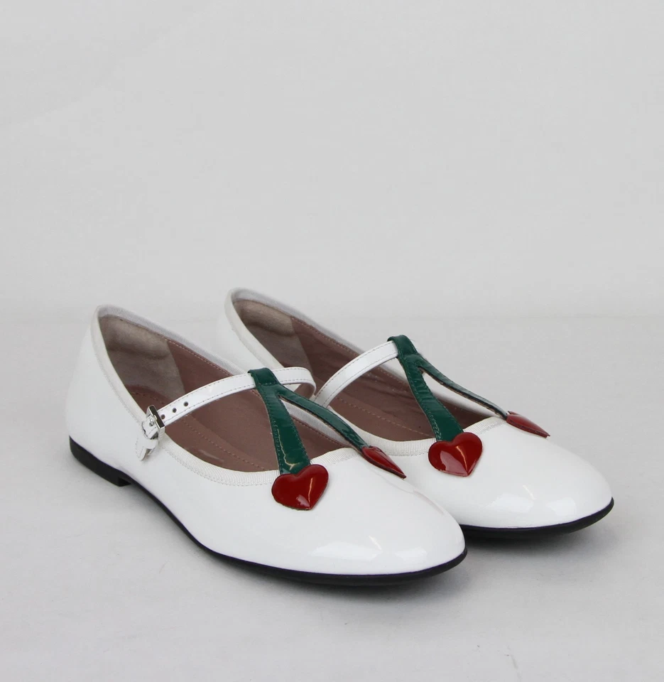 Pisos de ballet Gucci niña junior charol blanco con corazones 35 433190 9072 Foto 4 de 4