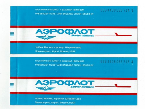 Vintage Soviet Russian USSR AEROFLOT TICKETS MOSCOW - NEW YORK - Washington