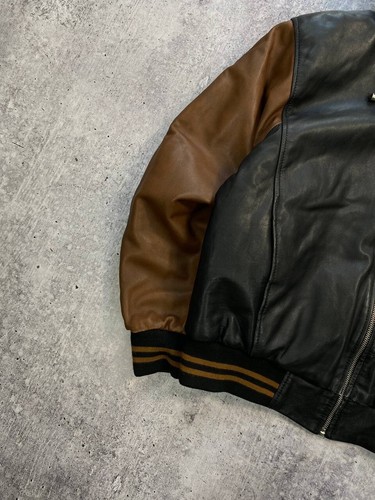 Avirex Rare Leather hoded jacket Aviator Baggy mens L-XL y2k - Picture 10 of 19