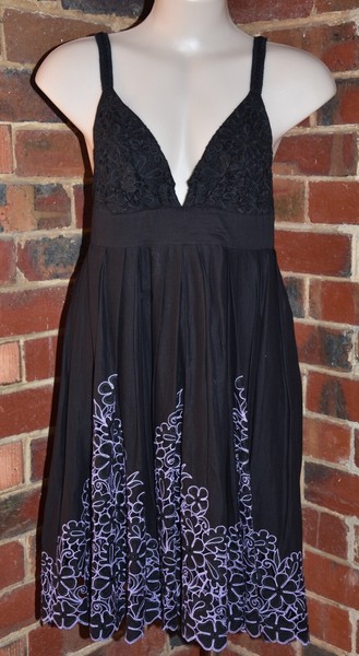 NEVENKA Black Embroidered Baby Doll Dress - Size 12 - EUC