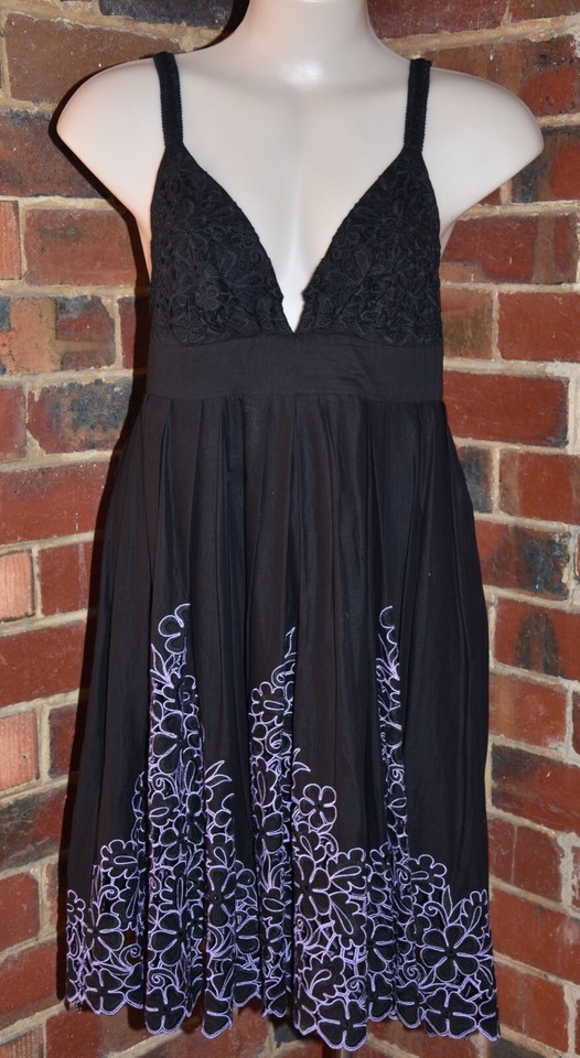 NEVENKA Black Embroidered Baby Doll Dress - Size 12 - EUC