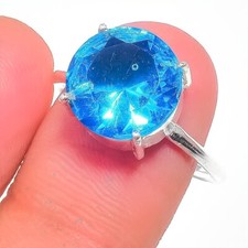 Swiss Blue Topaz Gemstone 925 Sterling Silver Handmade Jewelry Ring Size 9 US