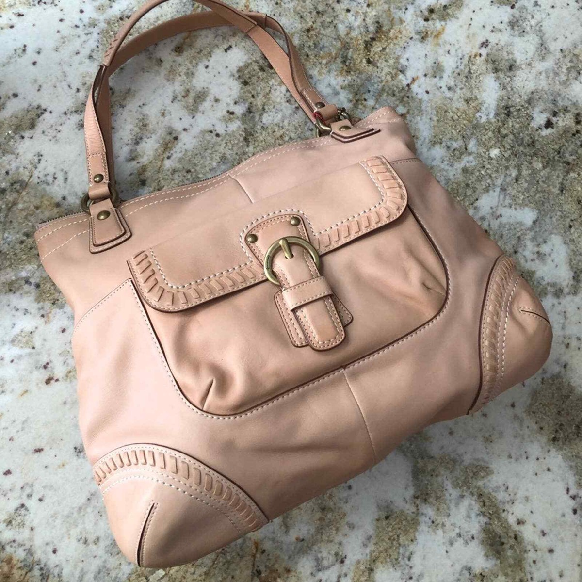 Coach Poppy Whipstitch Natural Leather Brass Glam Tote XL Purse | eBay