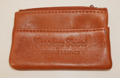 VTG Carriage Court Brown Leather Coin Pouch Purse Zip Closure