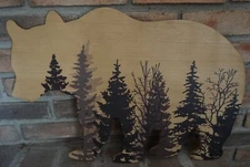 Large Brown Bear Forest Wood Plank Sculpture Sign Rustic Lodge Cabin Home Decor