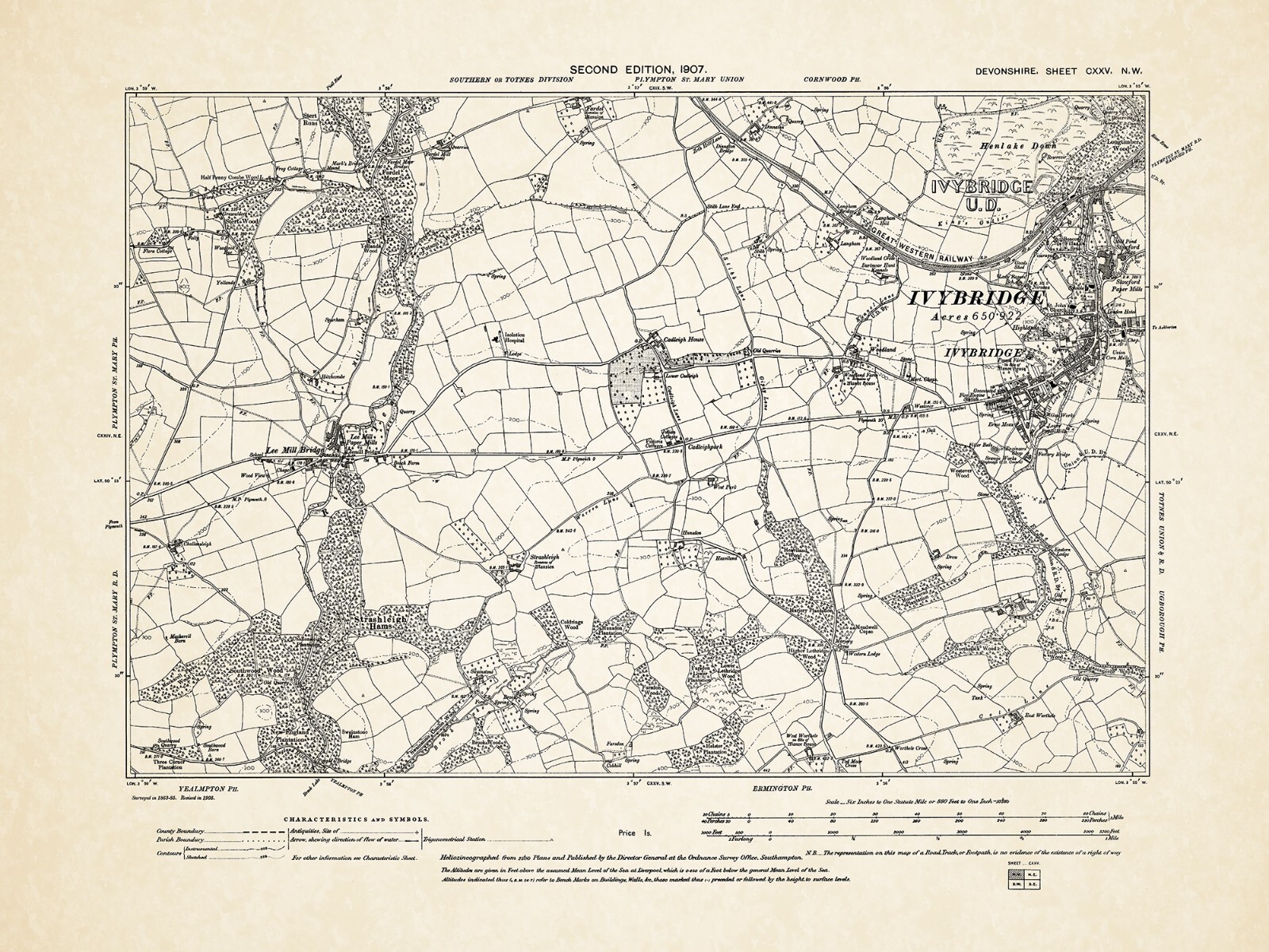 Ivybridge, Lee Mill Bridge, Old Map Devon 1907 125NW A eBay