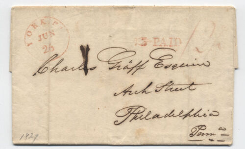 1829 York PA red CDS stampless letter with pointing hand paid marking [s.5493 - Photo 1/3