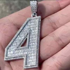 Men's 3.80 Ct Round Real Moissanite Custom Number 4 Pendant 925 Sterling Silver