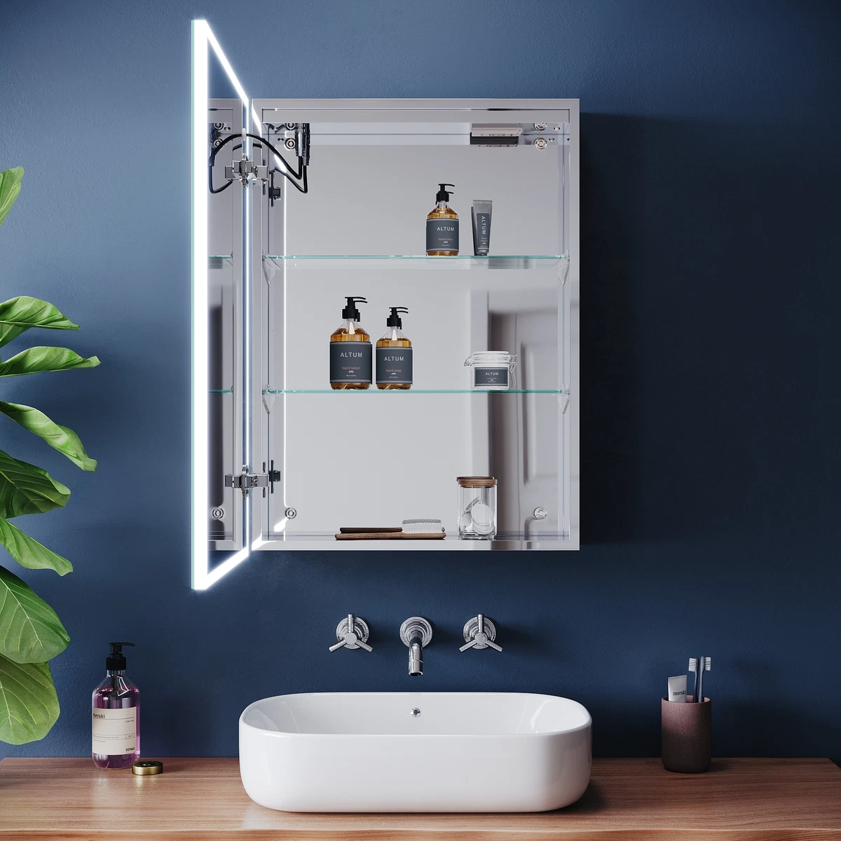 LED Bathroom Mirror Cabinet Shaver Socket Demister Illuminated Lights 500x700mm