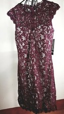 My Michelle Women's Cap Sleeve All Over Lace Dress, Maroon sz 5 formal dress