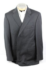 Stafford Mens Blazer 46L Charcoal Gray Wool Striped 2 Button Single Vent Jacket