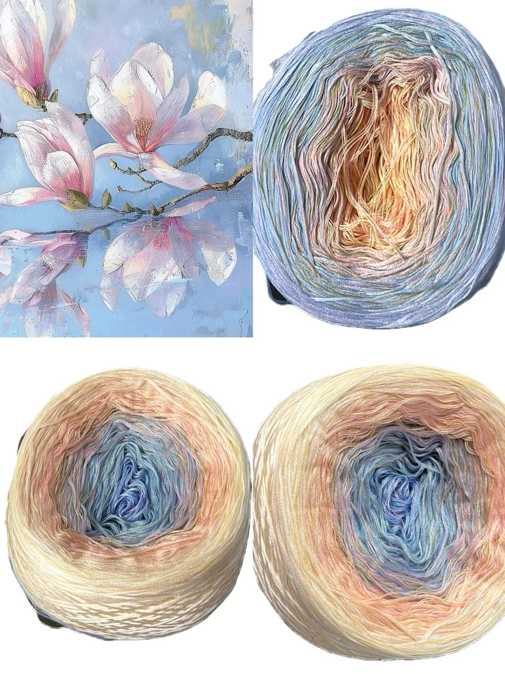 440 г хлопчатобумажной пряжи Tencel Sultan Ombre для торта сине-розовая кремово-белая 2000 метров - Изображение 4 из 4