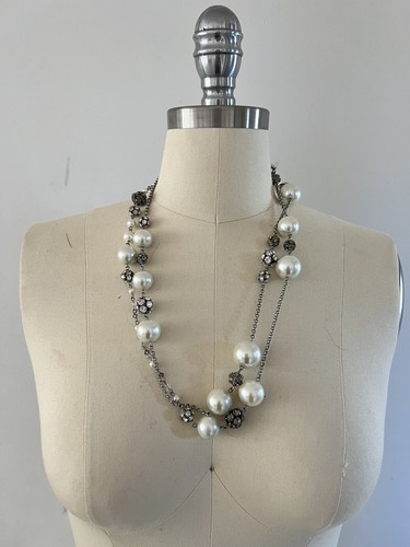 Coast Statement Necklace, Long With Pearl Style Beads And Diamanté - Picture 3 of 5