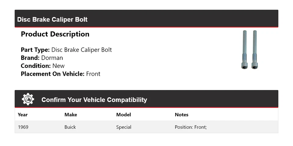 Pinza de freno de disco delantera Buick Special Dorman 1969 perno Foto 2 de 4