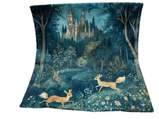 Enchanted Forest Animals Castle Fairytale Throw Pillow Cover Home Decor 18”