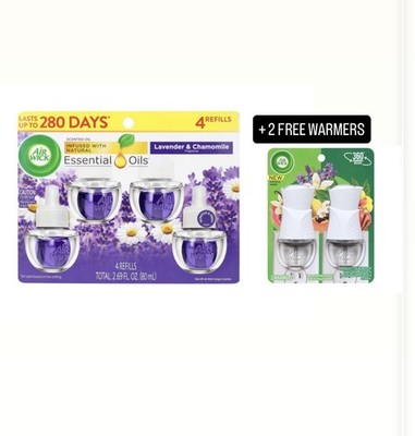 Air Wick Essential Oils Lavender & Chamomile Fragrance Refills +  2 FREE WARMERS