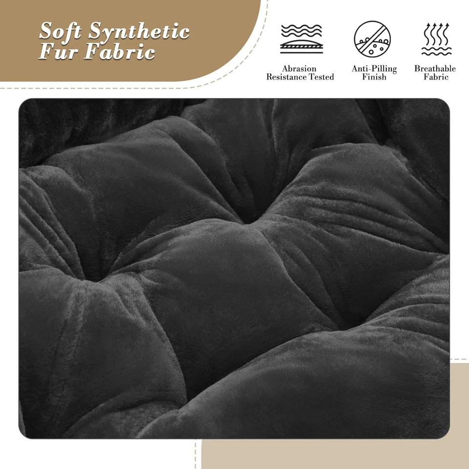 Comfy Saucer Chair and Ottoman Set for Adult, Comfortable Faux Fur Square Oversi - Image 4 of 4