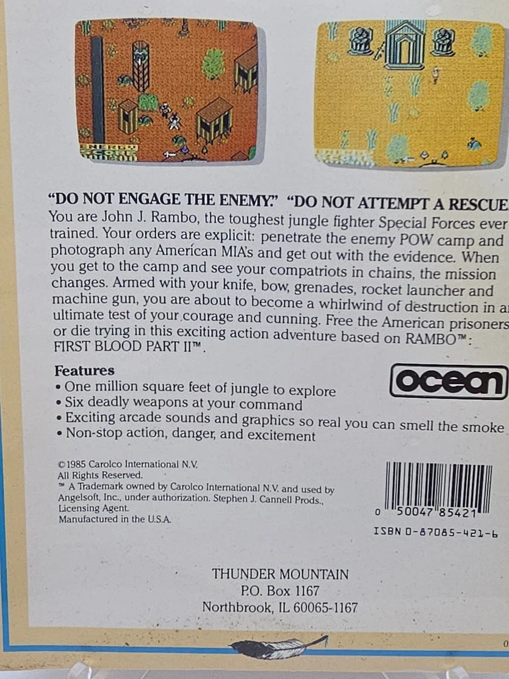 NIB! Commodore 64 C64  Rambo: First Blood Part II, Thunder Mountain Ocean Vers. - Image 4 of 4