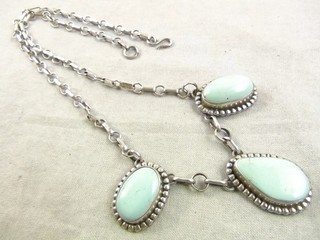 Navajo Aron Johnson 30g 19.75" Sterling Silver 3 Turquoise Chain Necklace Native