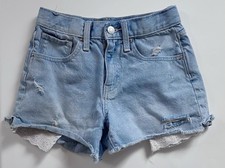 Old Navy Girls High Rise Distressed Cutoff Denim Shorts Lace Detail 10