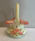 Vtg Fenton Art Glass Yellow Burmese Basket Hand Painted Roses Finn Signed Glow