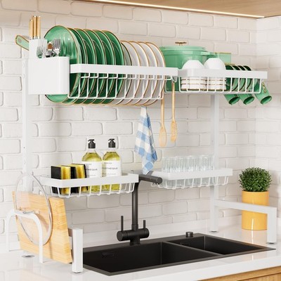 Kitsure Over The Sink Dish Drying Rack - 30.0'' to 33.9''x21.5'', Large, White 