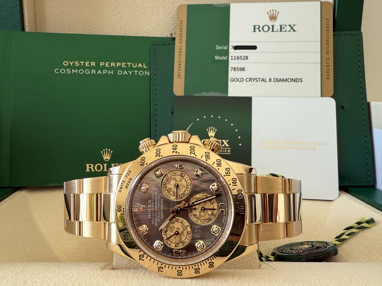 Rolex Cosmograph Daytona 18K Yellow Gold MOP Gold Crystal Diamond Dial 116528