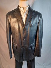 Blazer Jacket Mens Large Black Leather 3 Button Notch Lapel Dressy Casual Coat