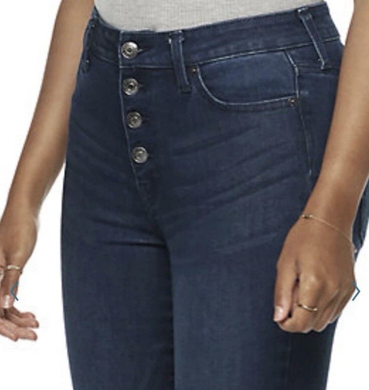Popsugar Button Fly Raw Hem Skinny Women's size 16 Medium Wash Blue Denim jeans