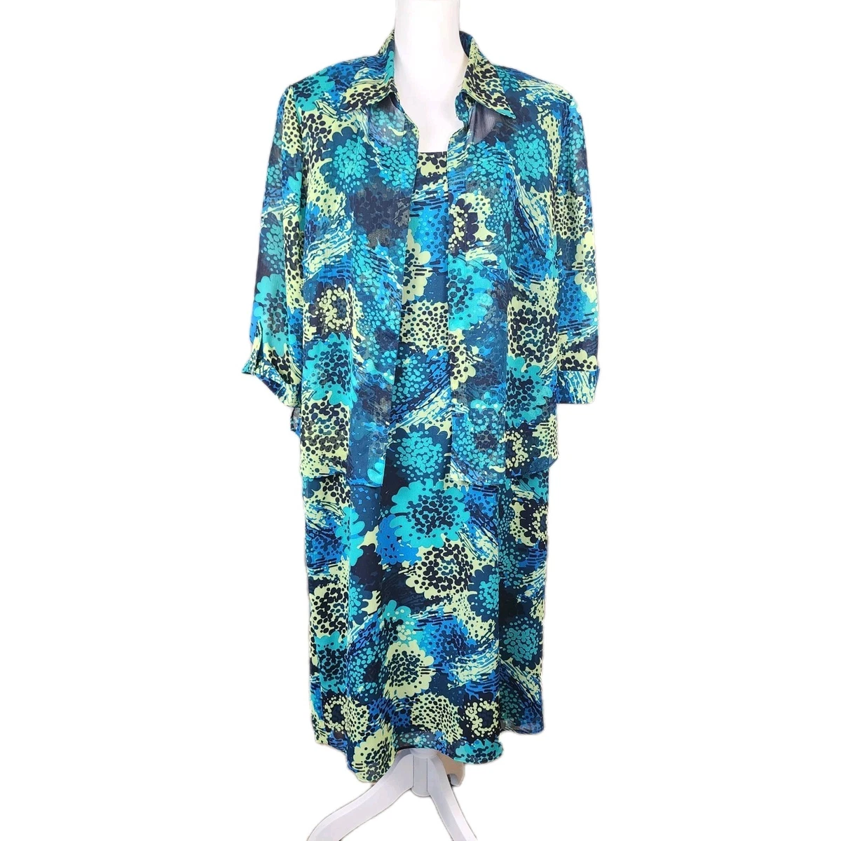 Robe Cocktail Dana Kay Taille 16 Blanche Et Bleue Fleurie - Sans Manches, Très Bon état
