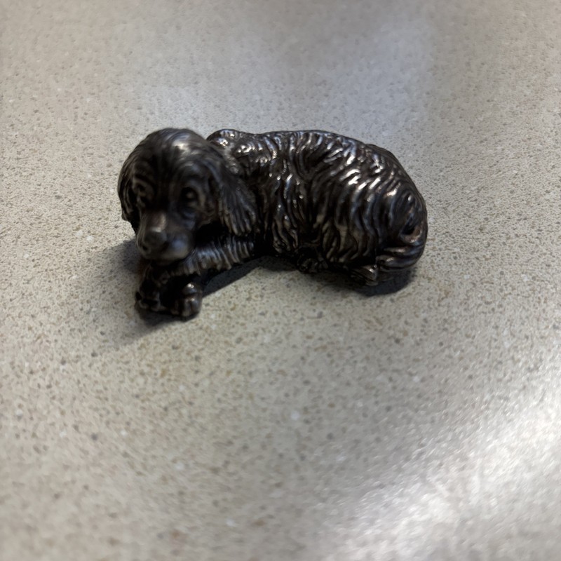 Sterling ?Alloy?Long Hair Spaniel W/Makers Marks/Small Antique Dog Figure Laying
