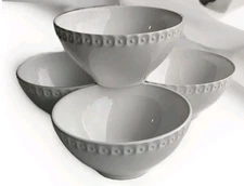 Southern Living  Alexa White Bowls, Set Of 4 Fluted & Beaded Edge, Portugal 