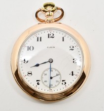 1918 Elgin 7 Jewel Open Face Gold Filled Pocket Watch WATCH398
